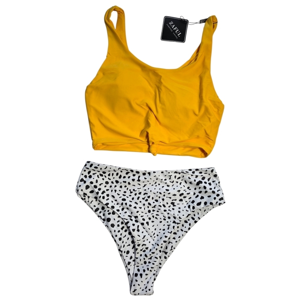 Zaful Yellow Knot Bikini Set NWT Size S Animal Print Bottom